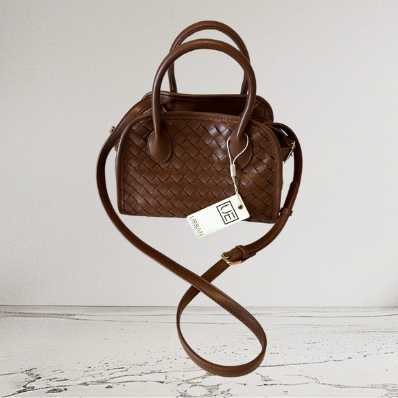 NWT Urban Expressions Leather Brown Woven Crossbody Bag - Picture 1 of 5